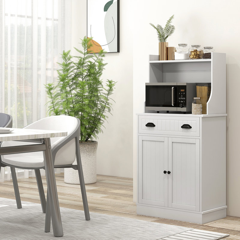 Kitchen Cabinet For Dishes - White With Drawer And Adjustable Shelf Modern Home 24" W X 13.8" D 49.4" H Dimensions
