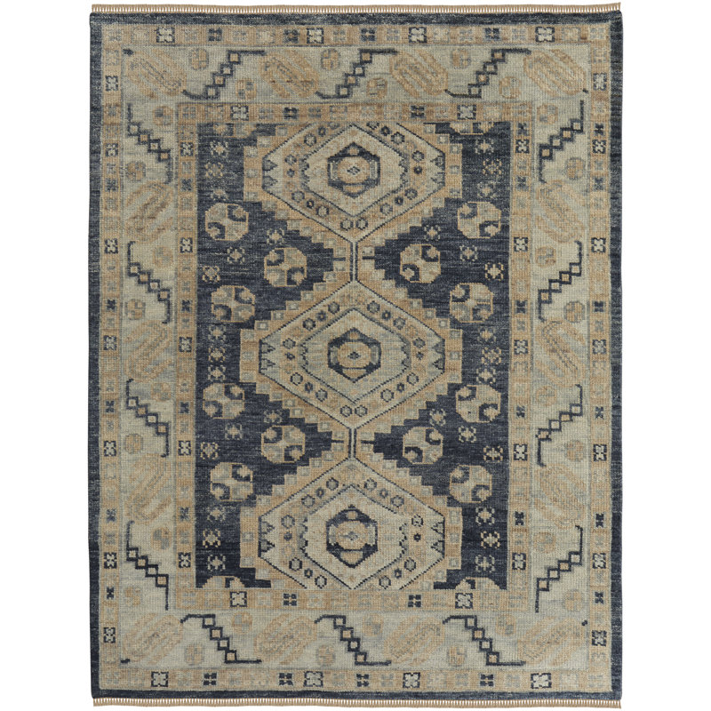 Nanayaw Hand Knotted Wool Geometric Area Rug, Rectangle 10' x 14'