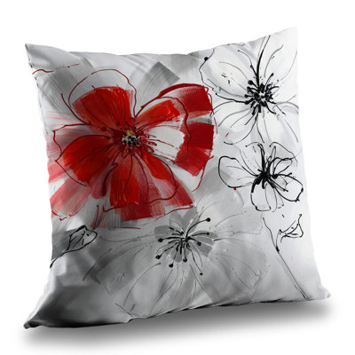 Red & Gray Flowers Poly Twill Throw | Floral Home Decor