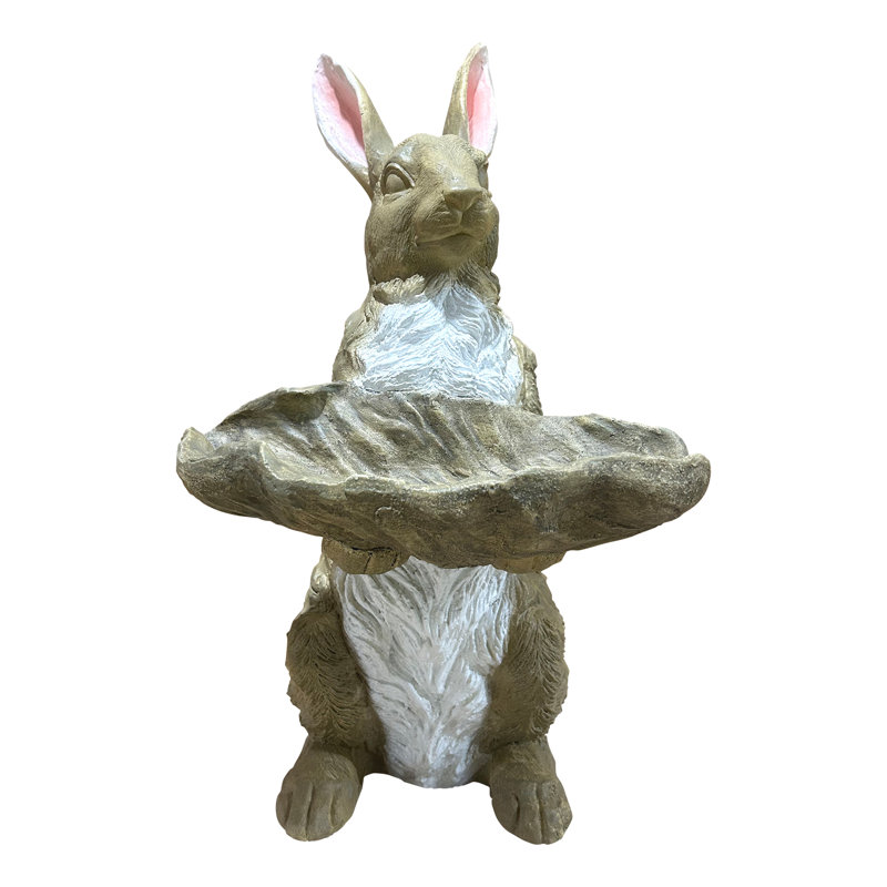 Statue de jardin de lapin debout avec plateau à feuilles en oxyde de magnésium résistant aux intempéries peint à la main Sculpture de lapin ornement extérieur