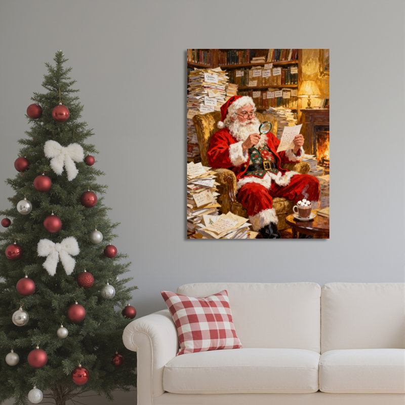 Père Noël atelier, art mural sur toile, H 36 po x l 24 po