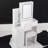 Small Size Left Bedside Cabinet Vanity Table + Cushioned Stool, Large Sliding, Touch Control, Tri-Color Switching, Brightness Adjust LED Mirror, High Capacity Storage-854290373