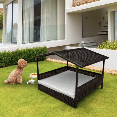 Canapé d'extérieur pour chien avec toit et coussin