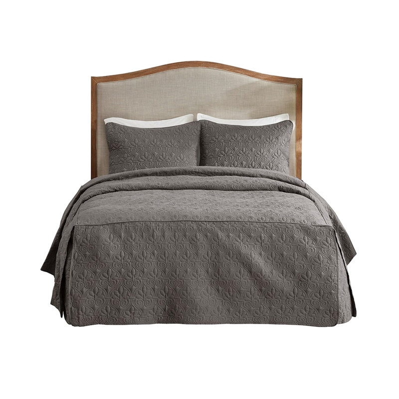 Ensemble de couvre-lit 3 pièces gris foncé pour grand lit. Microfibre, rembourrage 100%, coins plissés, de 3, aspect enchanteur