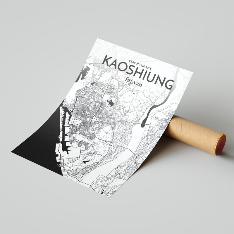 Kaoshiung City Map In Ink - No Frame Print, 24cm H x 18cm W x 0.05cm D