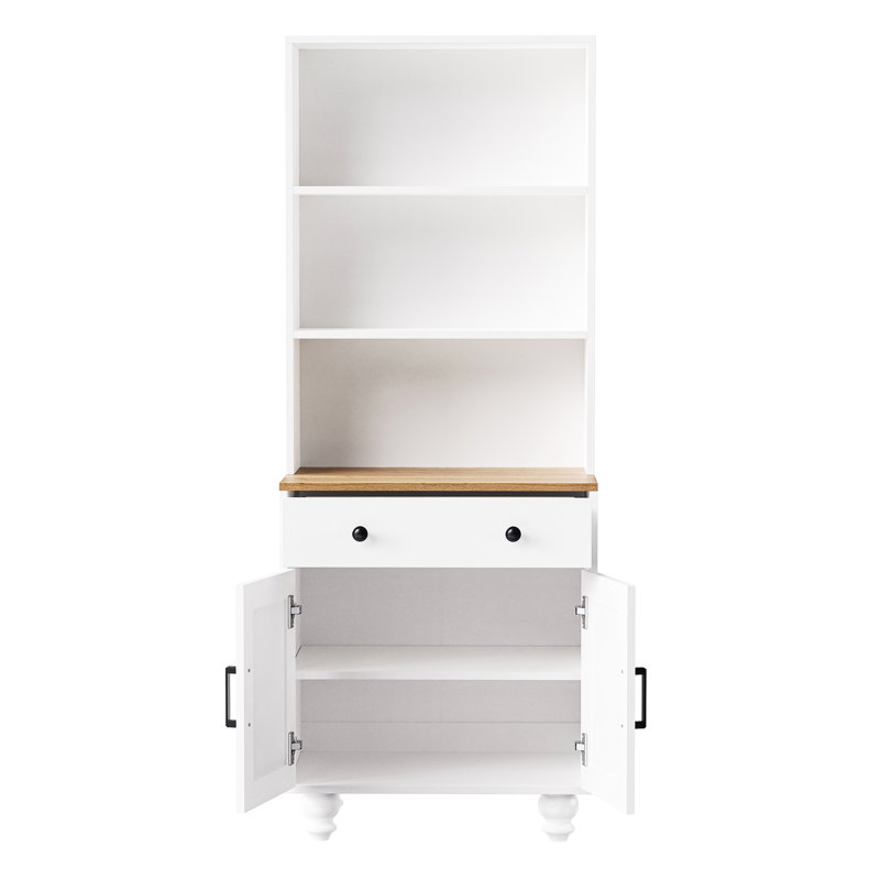 Kitchen Cabinet With Drawer, Adjustable Shelves, Solid Wood Legs, White, 5 Tier Bookshelf, For Storage White Home Drawer And Open Particle Board