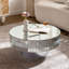 Table basse ronde à miroir 30,91 pouces avec grand diamant écrasé autour du miroir avec cadre en cristal argenté et bordure en cristal de luxe pour décoration intérieure moderne
