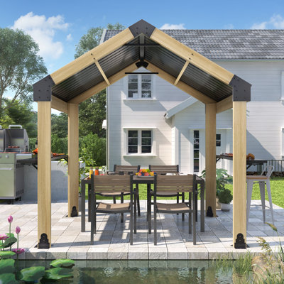 Gartoo 8 ft. W x 6 ft. D Outdoor Wooden Grill Gazebo with Galvanized Steel Roof