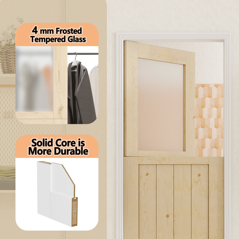 60 in. x 80 in. Natural Pine Frosted Glass Interior Door Slab