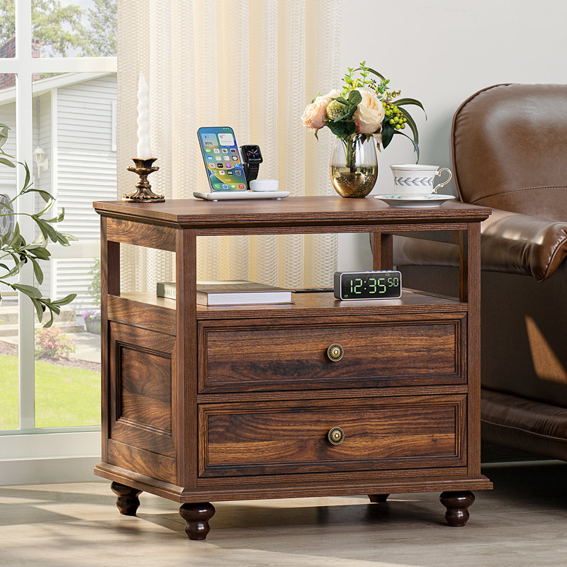 Farmhouse Nightstand, 24" Wide End Table With 2 Drawers, Dresser For Bedroom, Bed Side Table Chest Of Drawers Cabinet,Wood Night Stand For Living Room, Closet