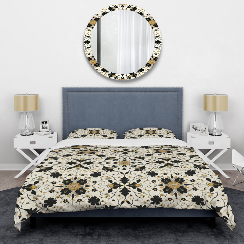 Ensemble de housse de couette doré doré noir, Housse de couette très grand + 2 taies décorativ