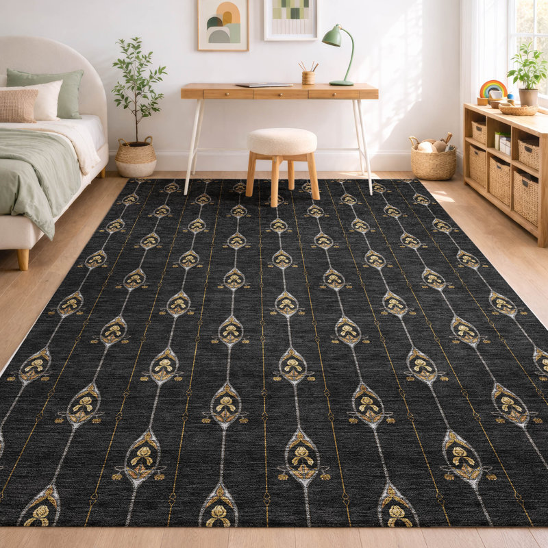 Machine Washable Indoor/Outdoor Chantille ACN2691 Kids Rug, Noir, 5 pi x 7 pi 6 po