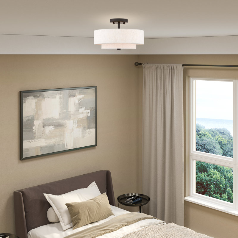 Jorgan Linen Blend Semi Flush Mount, 8.25" H x 13" W x 13" D