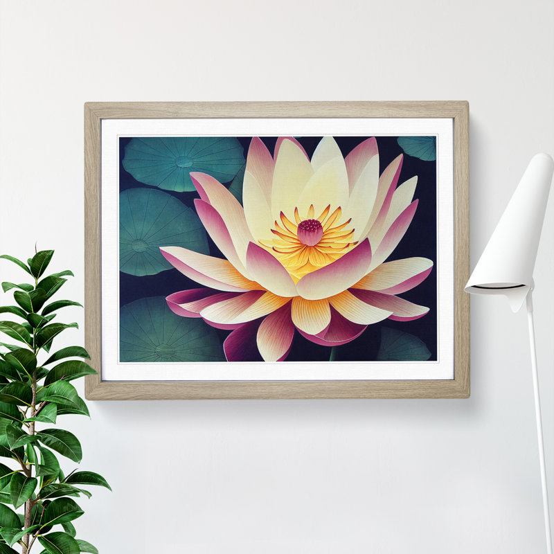 Pleasant Lotus Flower - Single Picture Frame Print, 46cm H x 64cm W x 2cm D, Oak Framed