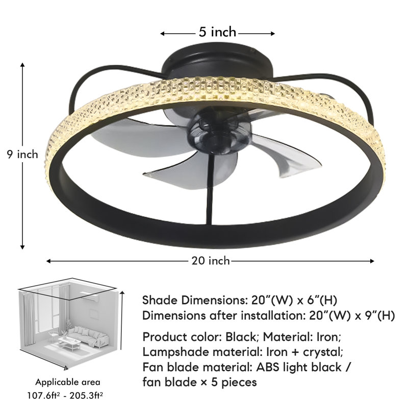 Ventilateur de plafond standard à DEL à 20 pales de 20 po avec télécommande et ensemble d'éclairage inclus