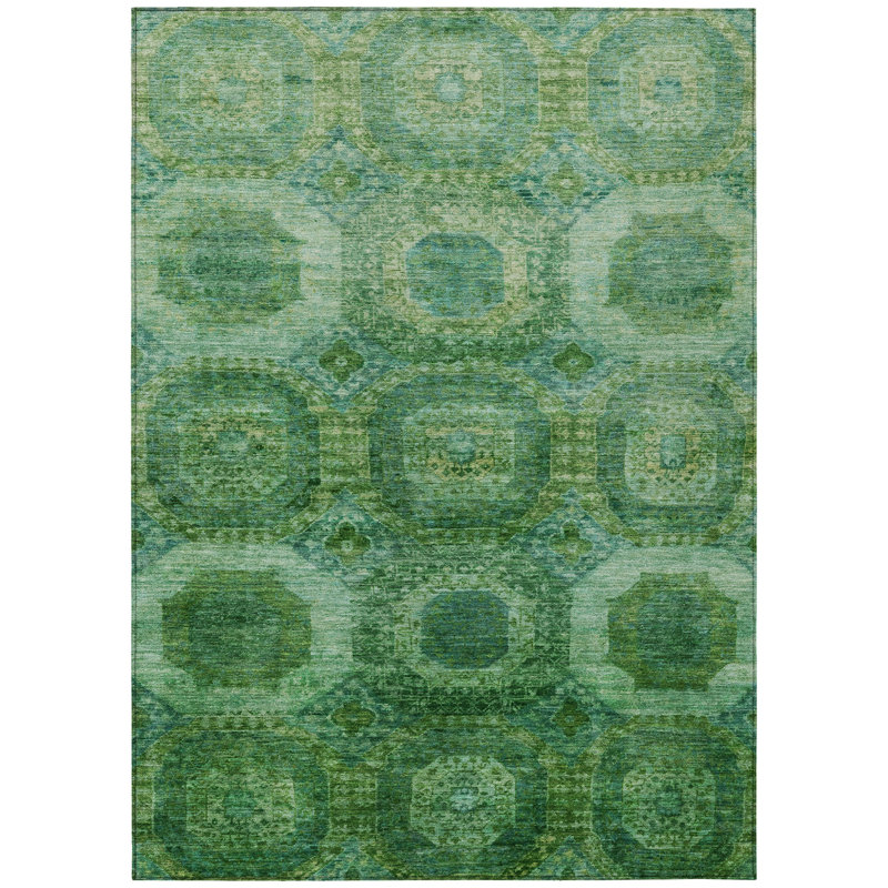 Machine Washable Indoor/Outdoor Xhevrie Emerald Rug, Rectangle 3' x 5'