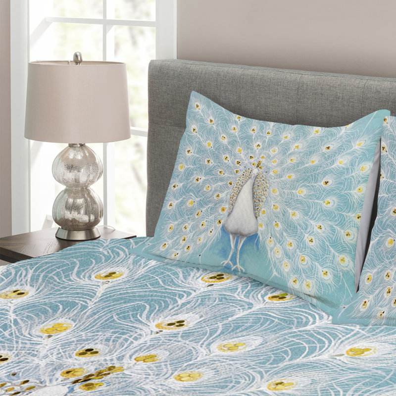 Peacock Bedspread Set with Shams, 220 x 264 cm