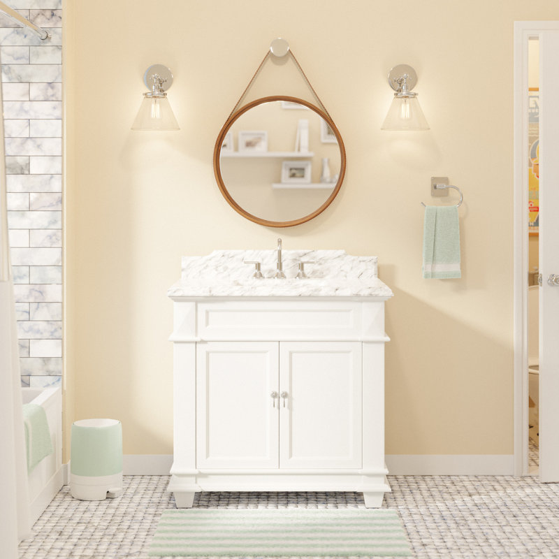 Aoibhin 36'' Single Bathroom Vanity with Top, Carrara Marble, White