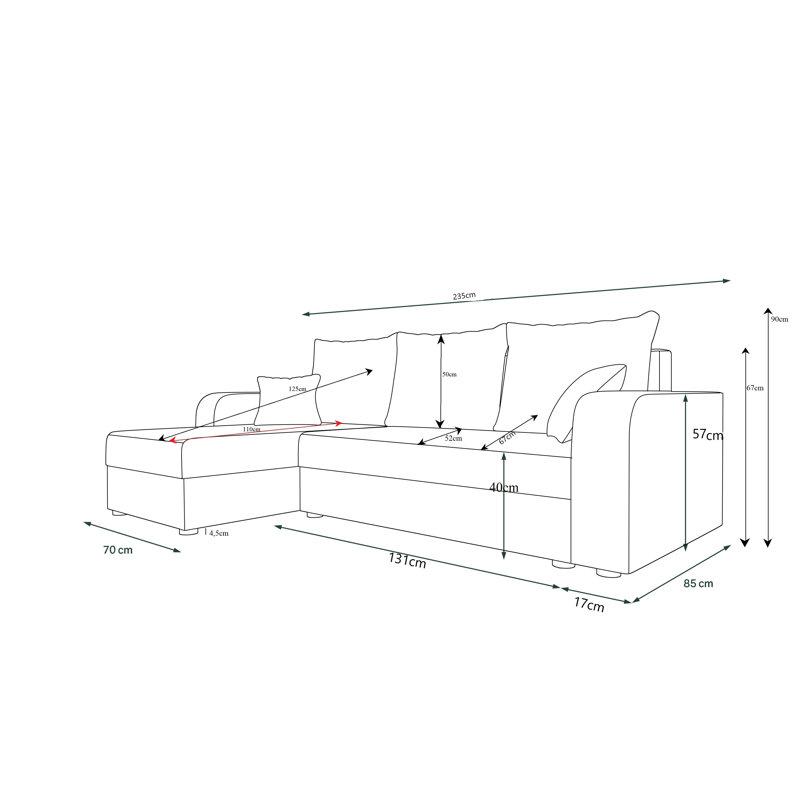 Skyller 3 Seater Corner Sofa , Gray/White - Microfaza27/Microfaza31, Right -sided