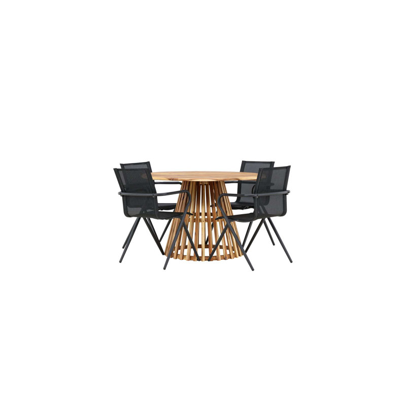 Evander 4 - Person Acacia Solid Wood Patio Dining Set Round Table, Black