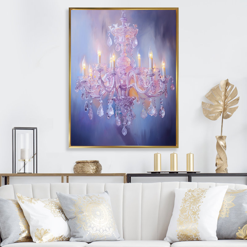 Lazarro " Chandelier Ethereal Glow I ", Gold Floater Framed, 44" H x 34" W x 1.5" D