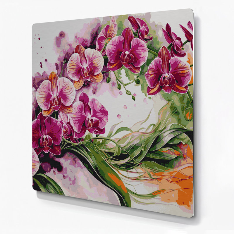 Orchidées hawaïennes, art mural gris en métal, H 32 po x l 32 po