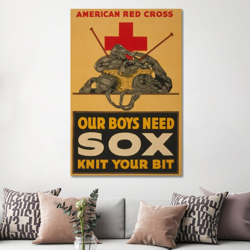 Our Boys Need Sox - Knit Your Bit American Red Cross Vintage Poster - Wrapped Canvas Print, 152.5 cm H x 101.5 cm W