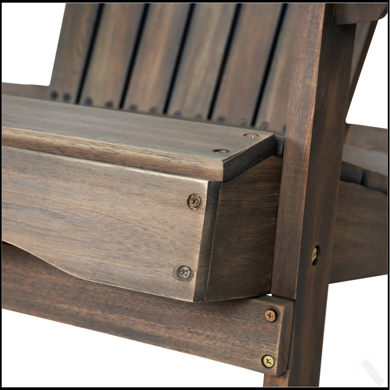 Foldable Acacia Wood Adirondack Chair – Traditional Slats, Wide Armrests, Rustic Outdoor Design, Easy Storage, Gray