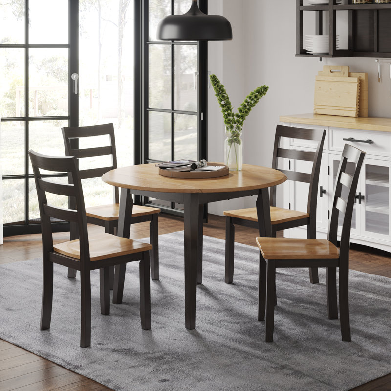 Beige and Brown Reclaimed Wood Round Extendable Dining Table
