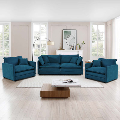 Modern Upholstered Chenille Cloud Couches Set, 2-Loveseat & 1 Single Sofa Set by Latitude Run