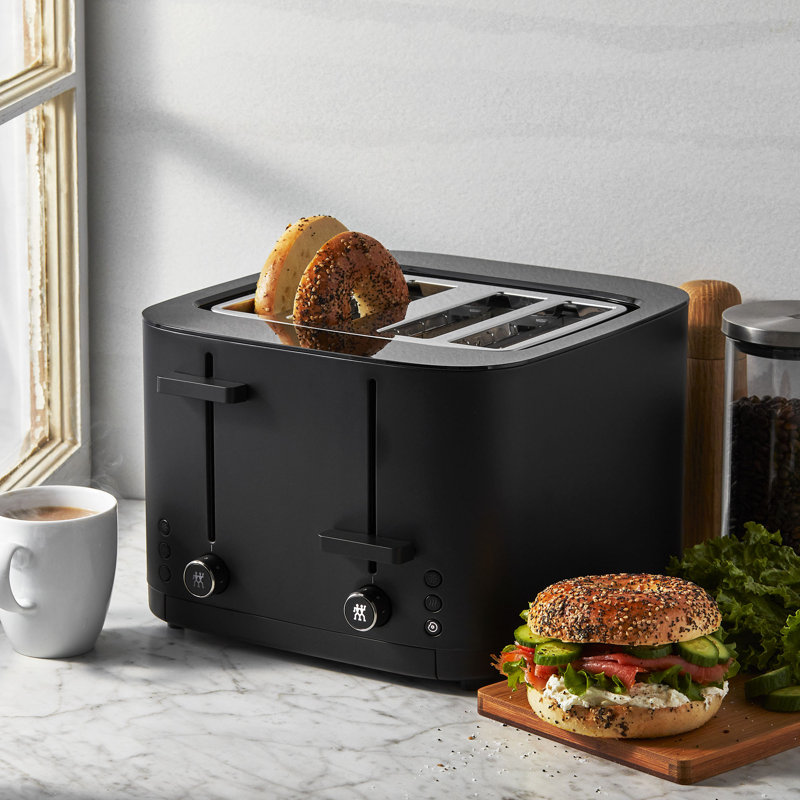 ZWILLING Enfinigy 4-Slice Toaster, Extra Wide 1.5" Slots for Bagels and Toast, Black