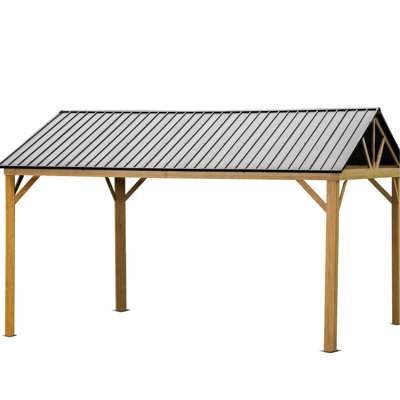 Pavillon de jardin 12 'x 14'. Métal avec finition jaune. Décoloration, stabilité et construction dans la cour arrière - jaune imperméable