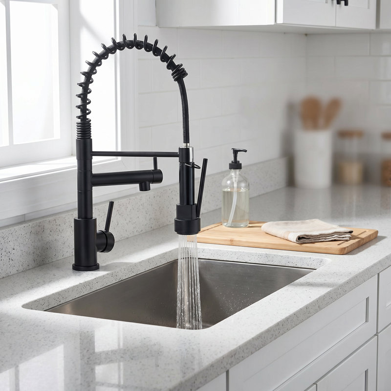 Pull-Down Sprayer Retractable Spring Kitchen Tap, Black