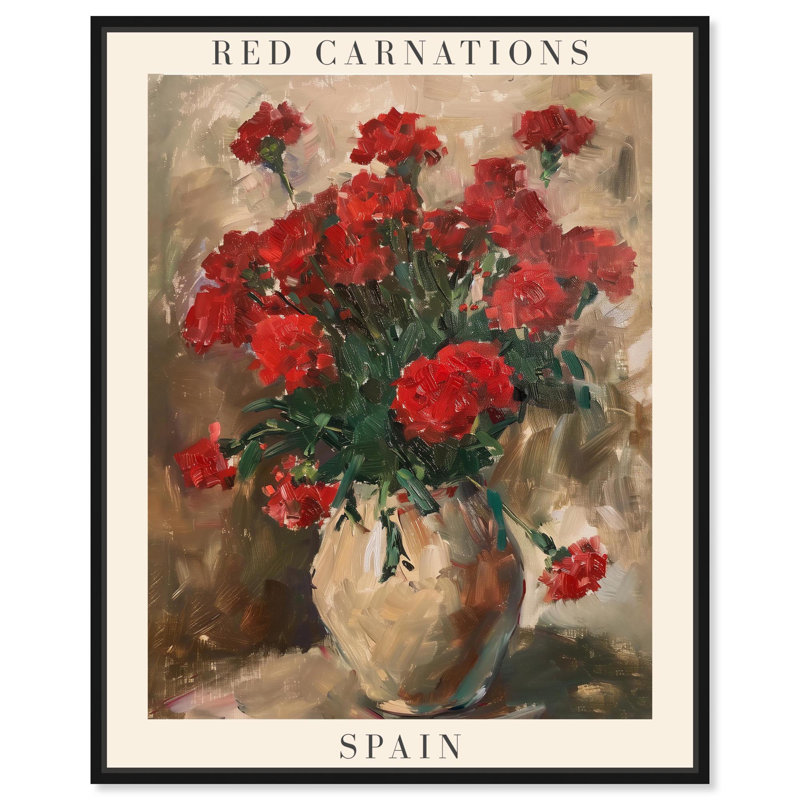 «Red Carnations II» par Art Remedy, Cadre flottant noir, H 21 po x l 17 po