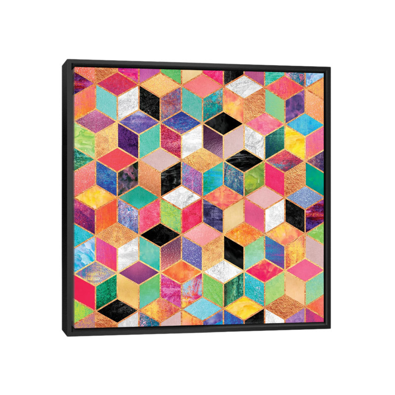 « color cubes », impression sur toile, H 18 po x l 18 po x P 1,5 po, Toile avec cadre noir, Pas de tapis