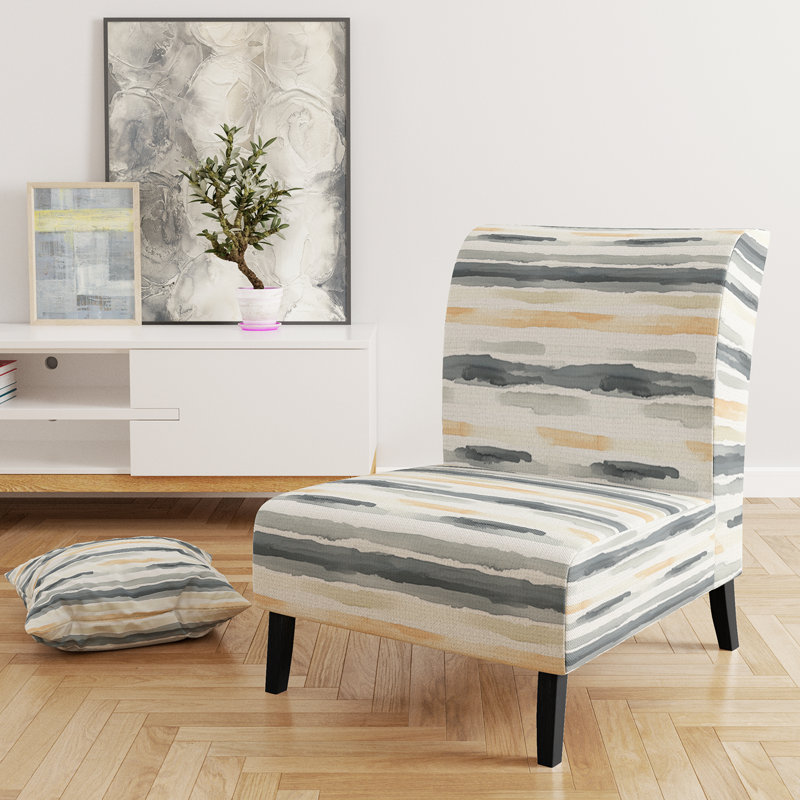 Fauteuil de chambre à rayures gris et jaune, Pantoufle sans accoudoirs
