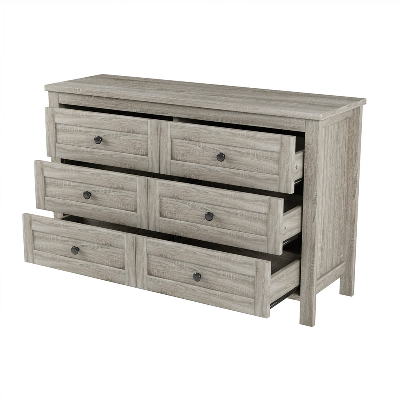 Commode en bois de style rétro avec 6 tiroirs, Gris antique