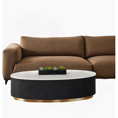 Contemporary Style Oval Cocktail Table With Marble Top For Living Room