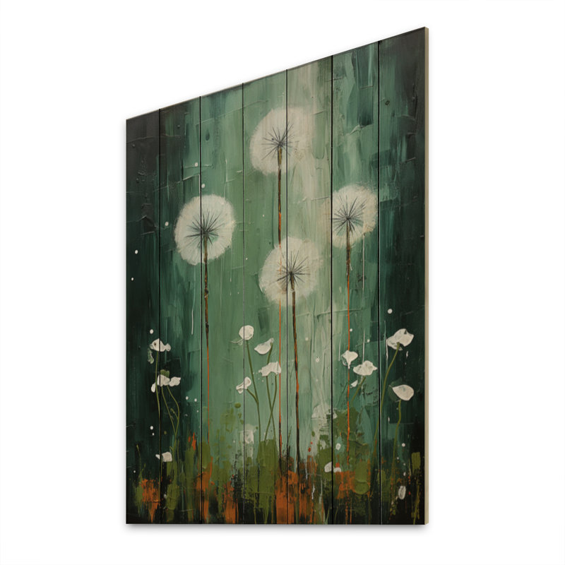Collage de pissenlit vert III sur bois, H 32 po x l 24 po x P 0,78 po