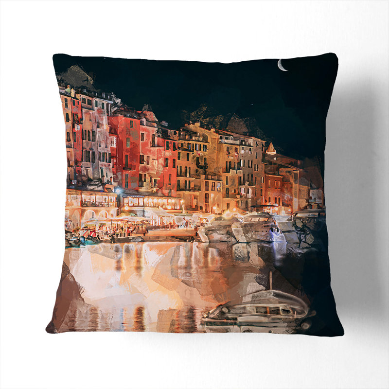 Boat In An Italian Port In Abstract Square Throw Cushion, Stone, 40cm H x 40cm W x 15cm D