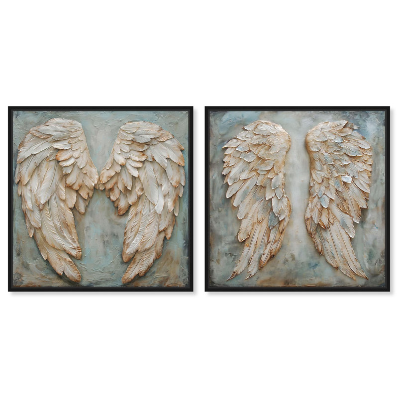 Wings of ash Set Canvas Set of 2 Calming Wall Art by , Cadre flottant noir, H 12 po x l 12 po