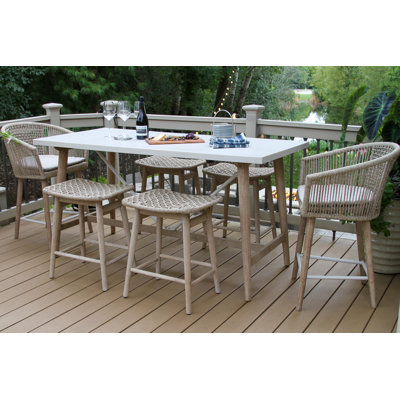 7 Pc. Antique Wash Eucalyptus Counter Height Set With Rope Stools And Captian's Chairs