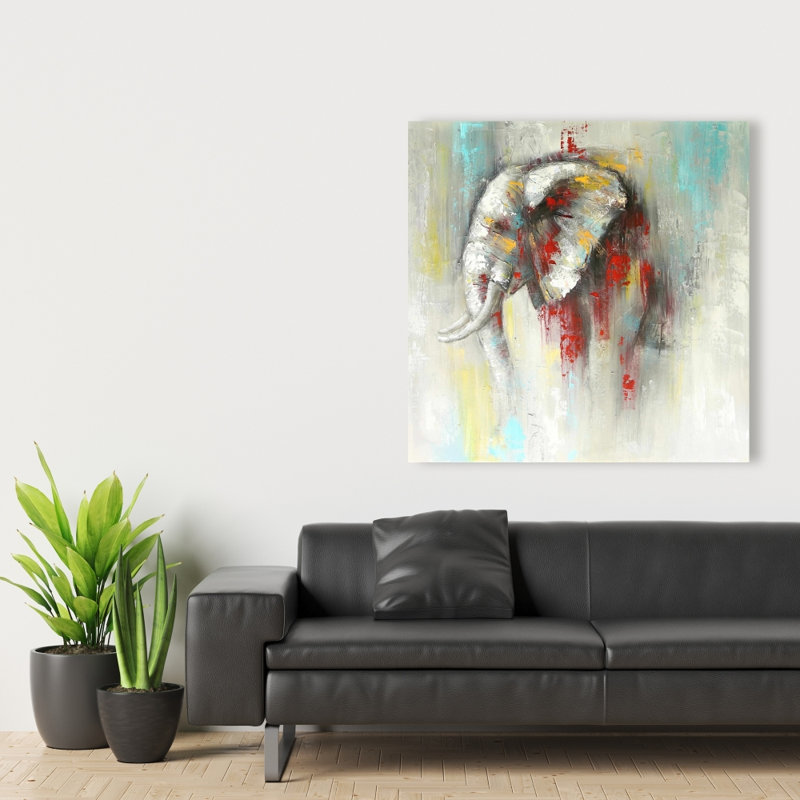 Peinture abstraite Splash Elephant - Toile rouge, décoration intérieure, H 36 po x l 36 po