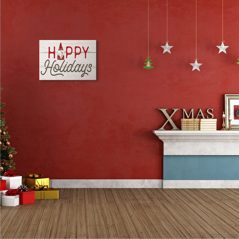 Gnome de Noël Joyeuses Fêtes, Toile tendue, H 16 po x l 20 po
