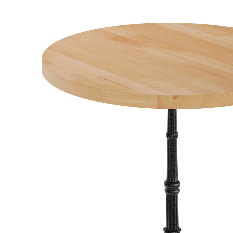 Plateau de table rond 30 po en bois massif avec base bistro 22,75 po x 22,75 po, Bois naturel