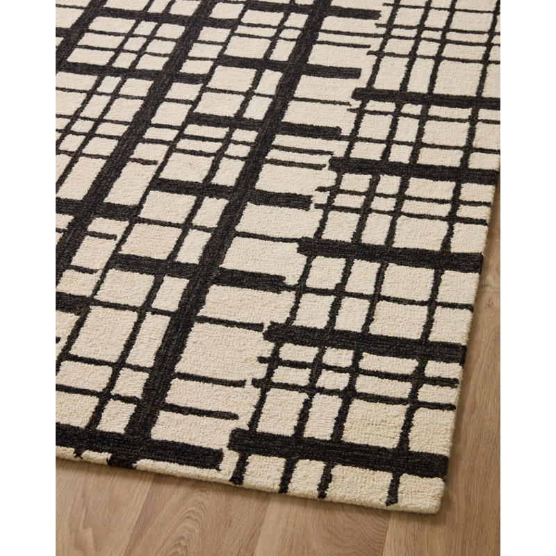 Chris Loves Julia x Loloi Polly Checkered Hand Tufted Jute/Sisal/Wool Black/Ivory Area Rug, Rectangle 8'6" x 11'6"