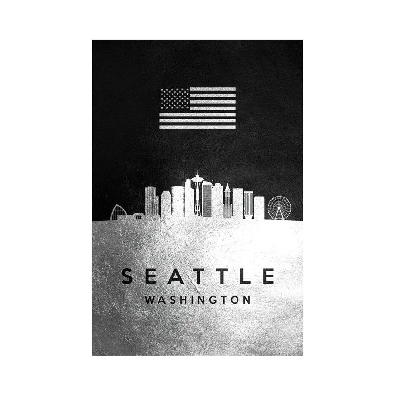 Seattle Washington Silver Skyline by Adrian Baldovino - Wrapped Canvas Painting, 20.32 cm H x 30.48 cm W x 1.91 cm D