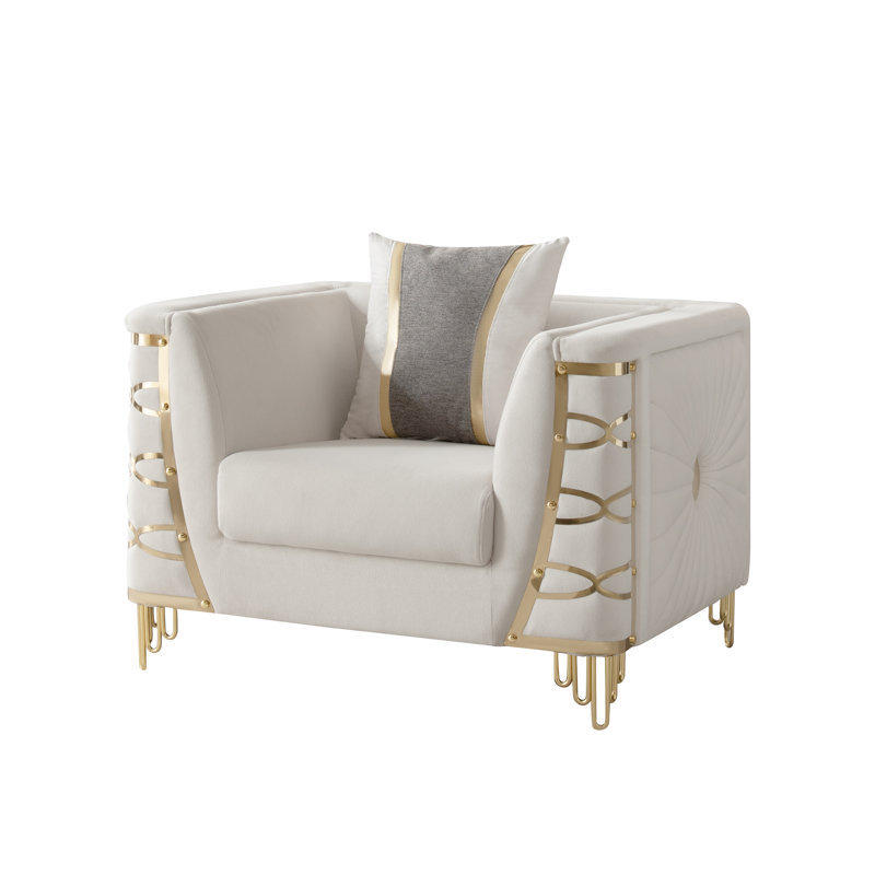 Aurelia Luxury Accent Chair with Gold Metal Detailing & Plush Cushioned Comfort, Beige Fabric