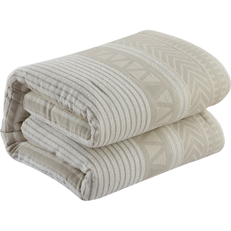 Ensemble d'édredon géométrique 6 pièces Cleluya, Édredon de très grande taille et 6 pièces suppl, Beige