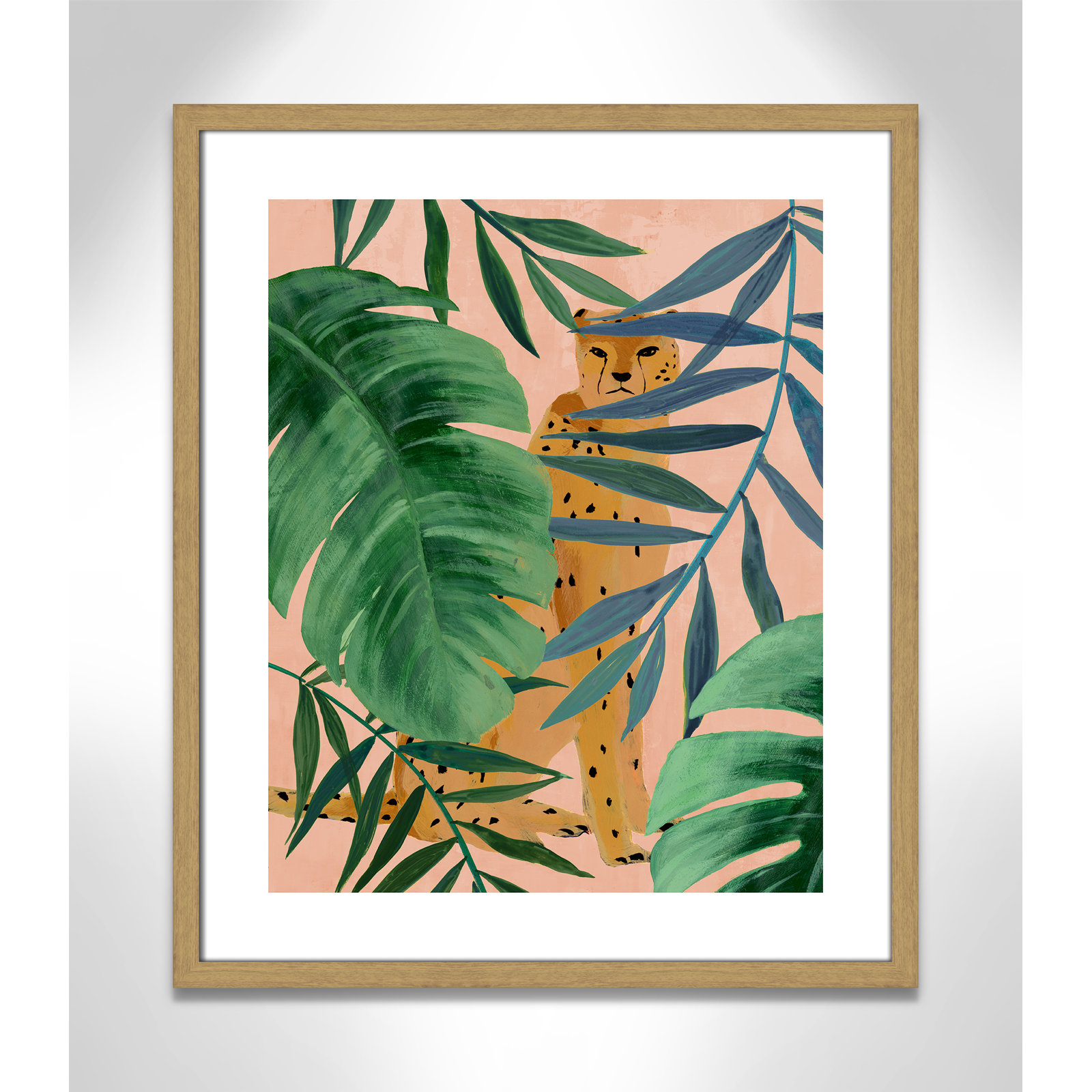 Silent Jungle - Painting Print, Beige Wood Framed Paper, 25.5" H x 21.5" W x 0.75" D